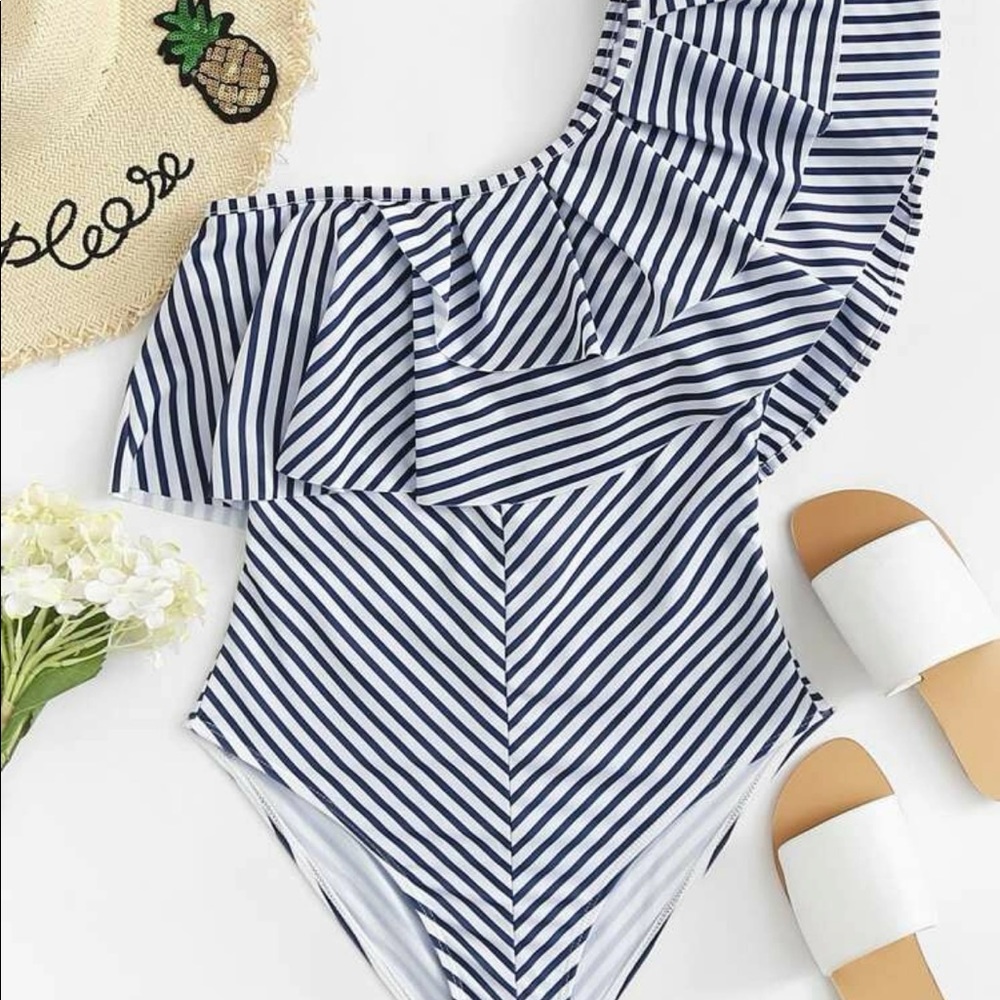 Striped Layered Flounce One Piece Swimsuit